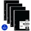 imageMead Spiral Notebook 4 Pack 1 Subject Wide Ruled Paper 712quot x 1012quot 70 Sheets per Notebook Colors Will Vary 930200ECM25Black