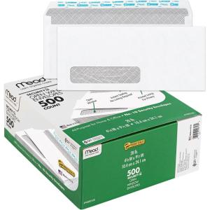 imageMead 10 Envelopes Letter Size 418quot x 912quot Security Printed Lining for Privacy PressIt SealIt Self Adhesive Closure Left Viewing Window Mailing Envelopes 500 Count 742022One Size