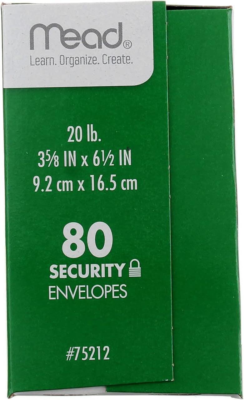 imageMead 634 Envelopes 358quot x 612quot Security Printed Lining for Privacy Gummed Closure White AllPurpose 20lb Paper Mailing Envelopes 80 Count 75212White