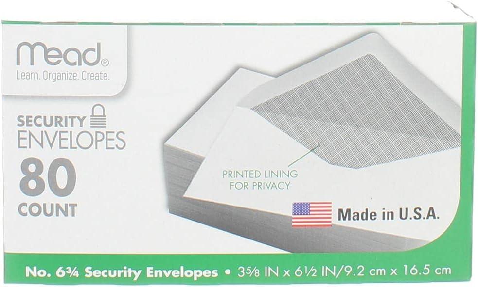 imageMead 634 Envelopes 358quot x 612quot Security Printed Lining for Privacy Gummed Closure White AllPurpose 20lb Paper Mailing Envelopes 80 Count 75212White