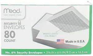 imageMead 634 Envelopes 358quot x 612quot Security Printed Lining for Privacy Gummed Closure White AllPurpose 20lb Paper Mailing Envelopes 80 Count 75212White