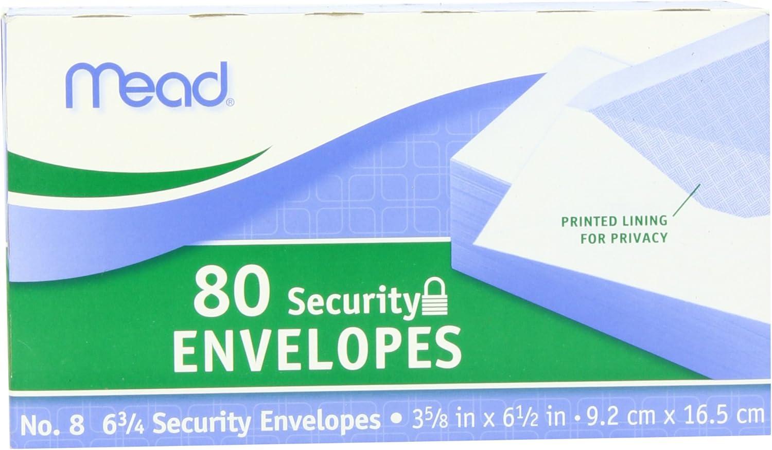 imageMead 634 Envelopes 358quot x 612quot Security Printed Lining for Privacy Gummed Closure White AllPurpose 20lb Paper Mailing Envelopes 80 Count 75212White