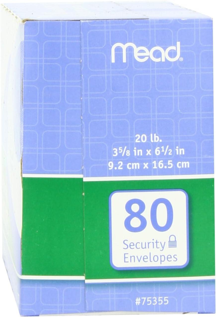 imageMead 634 Envelopes 358quot x 612quot Security Printed Lining for Privacy Gummed Closure White AllPurpose 20lb Paper Mailing Envelopes 80 Count 75212White