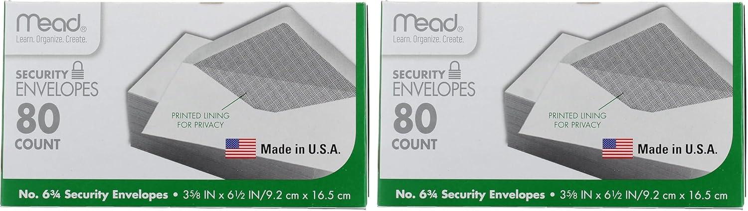 imageMead 634 Envelopes 358quot x 612quot Security Printed Lining for Privacy Gummed Closure White AllPurpose 20lb Paper Mailing Envelopes 80 Count 75212White