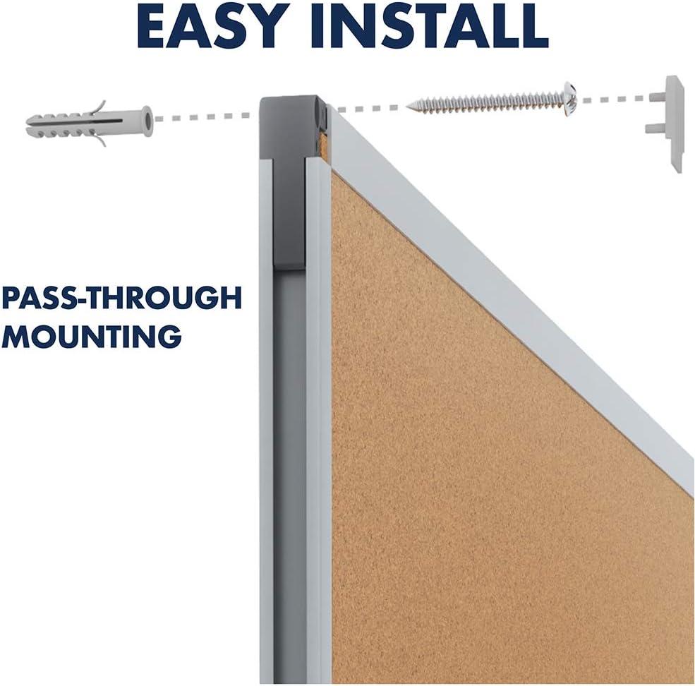 imageMead Cork Bulletin Board Framed Corkboard 4 x 3 Message Board Oak Finish Frame 85367Aluminum