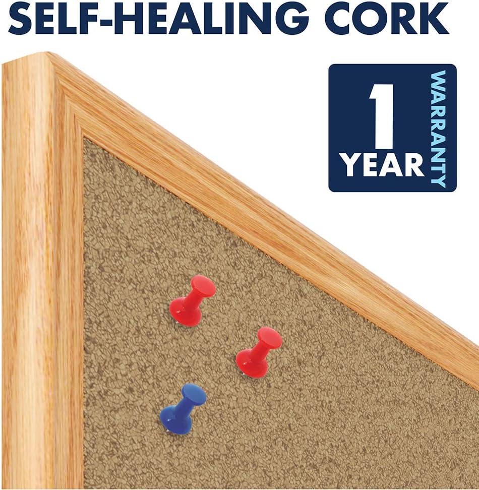 imageMead Cork Bulletin Board Framed Corkboard 4 x 3 Message Board Oak Finish Frame 85367Oak