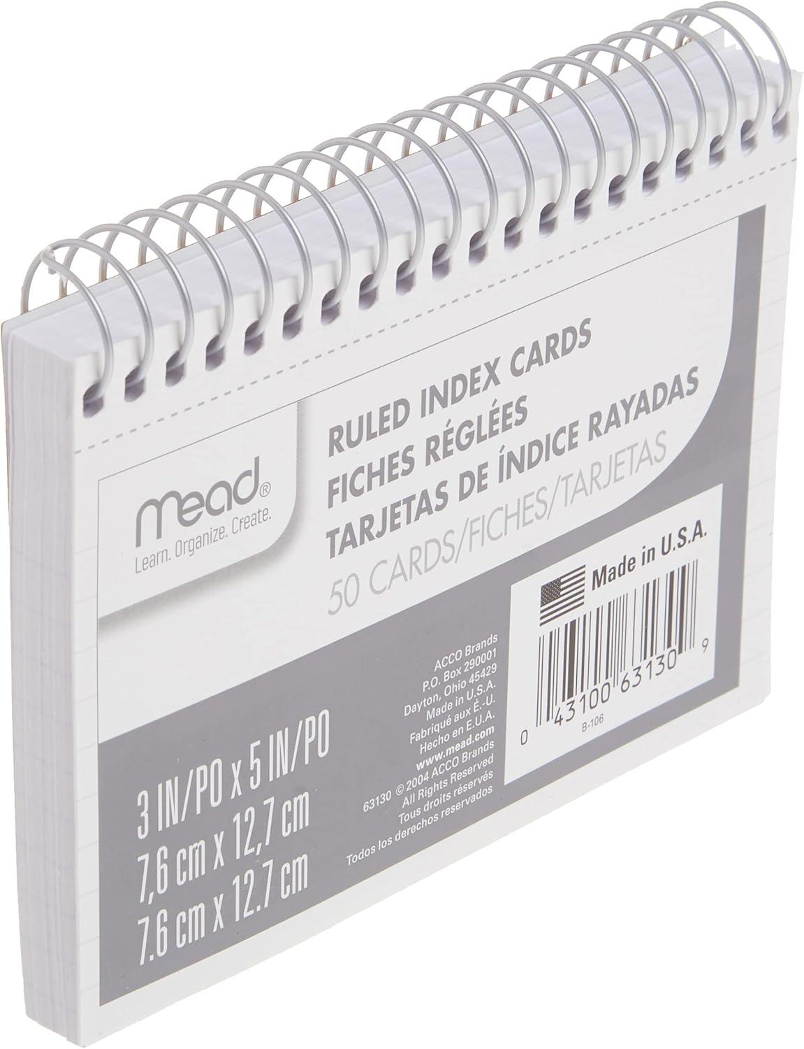 imageMead Index Cards 3quot x 5quot Ruled Front Blank Back 50 Cards White 631301 Count Pack of 1