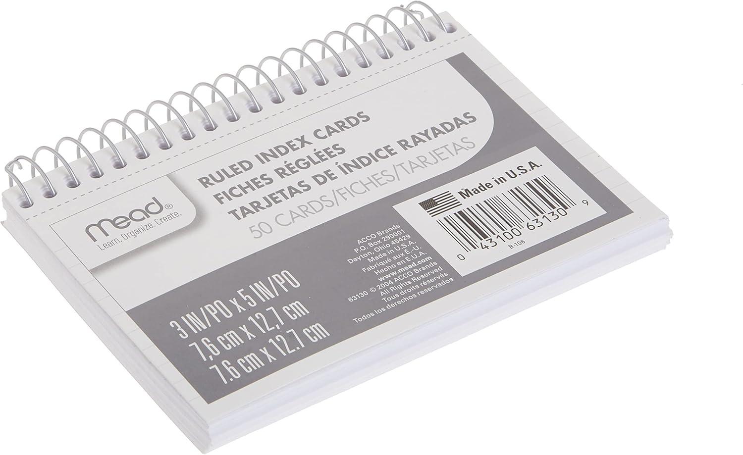 imageMead Index Cards 3quot x 5quot Ruled Front Blank Back 50 Cards White 631301 Count Pack of 1