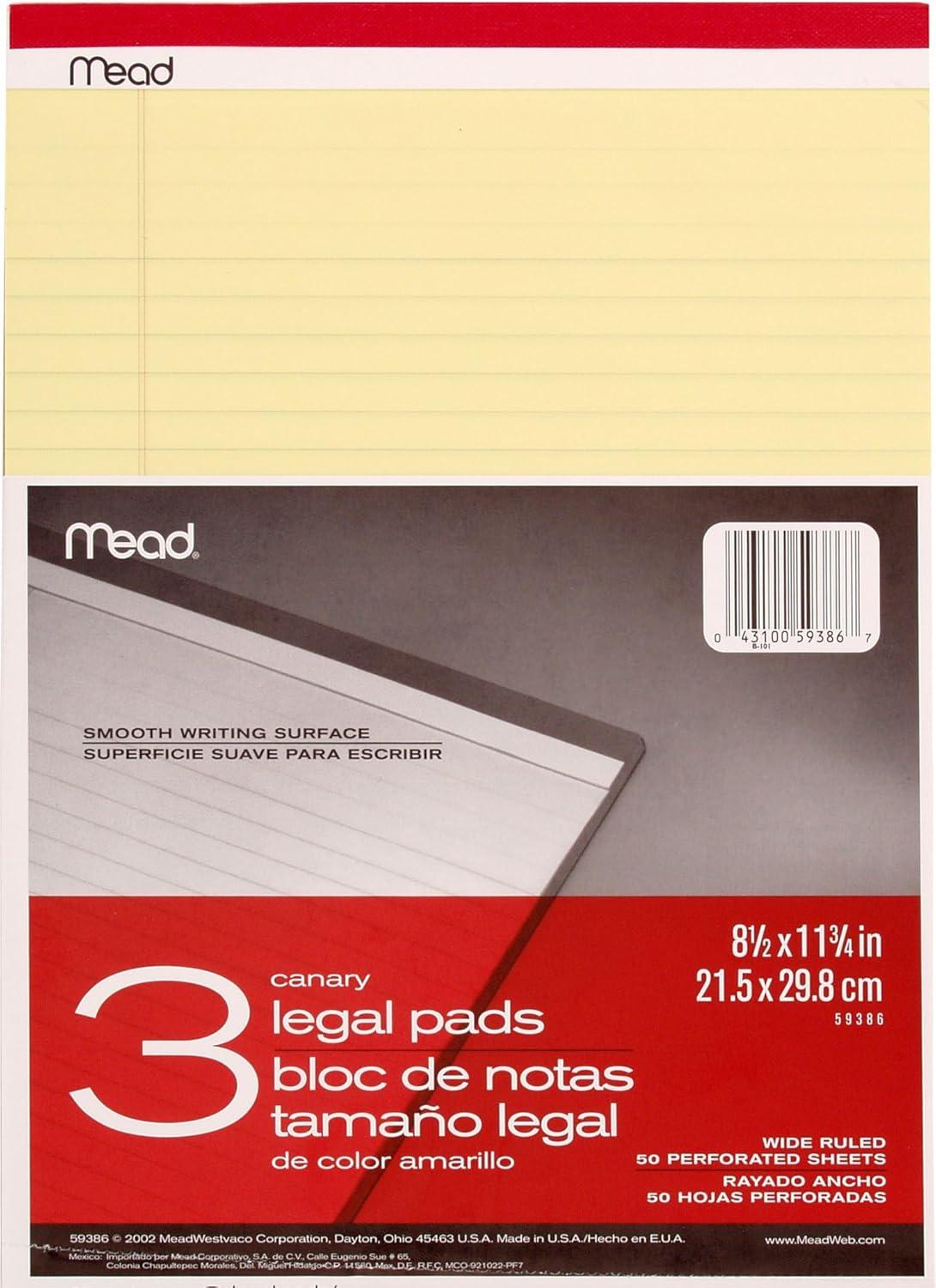 imageMead Legal Pads Wide Ruled Paper 812quot x 1134quot 50 Sheets Memo Pads Note Pads Steno Pads 3 Pack 59386812 x 1134 Pack of 6