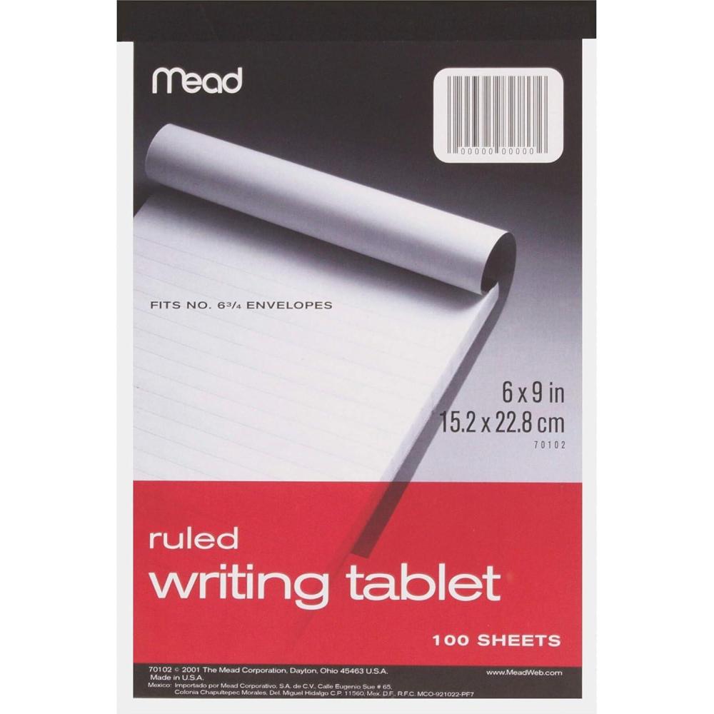 imageMead 6 x 9 Inch 100Sheet White Ruled Writing Tablet Notepad 70102