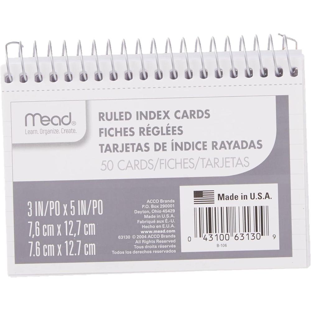imageMead Index Cards 3quot x 5quot Ruled Front Blank Back 50 Cards White 631301 Count Pack of 1