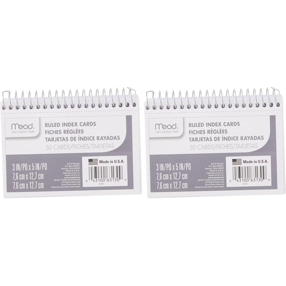 imageMead Index Cards 3quot x 5quot Ruled Front Blank Back 50 Cards White 631301 Count Pack of 2