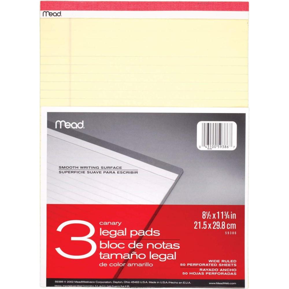 imageMead Legal Pads Wide Ruled Paper 812quot x 1134quot 50 Sheets Memo Pads Note Pads Steno Pads 3 Pack 59386812 x 1134