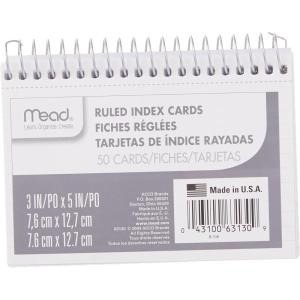 imageMead Index Cards 3quot x 5quot Ruled Front Blank Back 50 Cards White 631301 Count Pack of 1