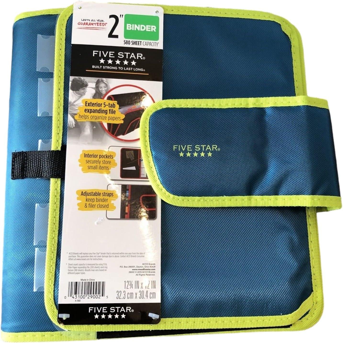 imageMead Five Star Binder  Zipper 2 Inch 3Ring Binder Expansion Panel and Expanding File 580 Sheet Capacity Assorted Colors