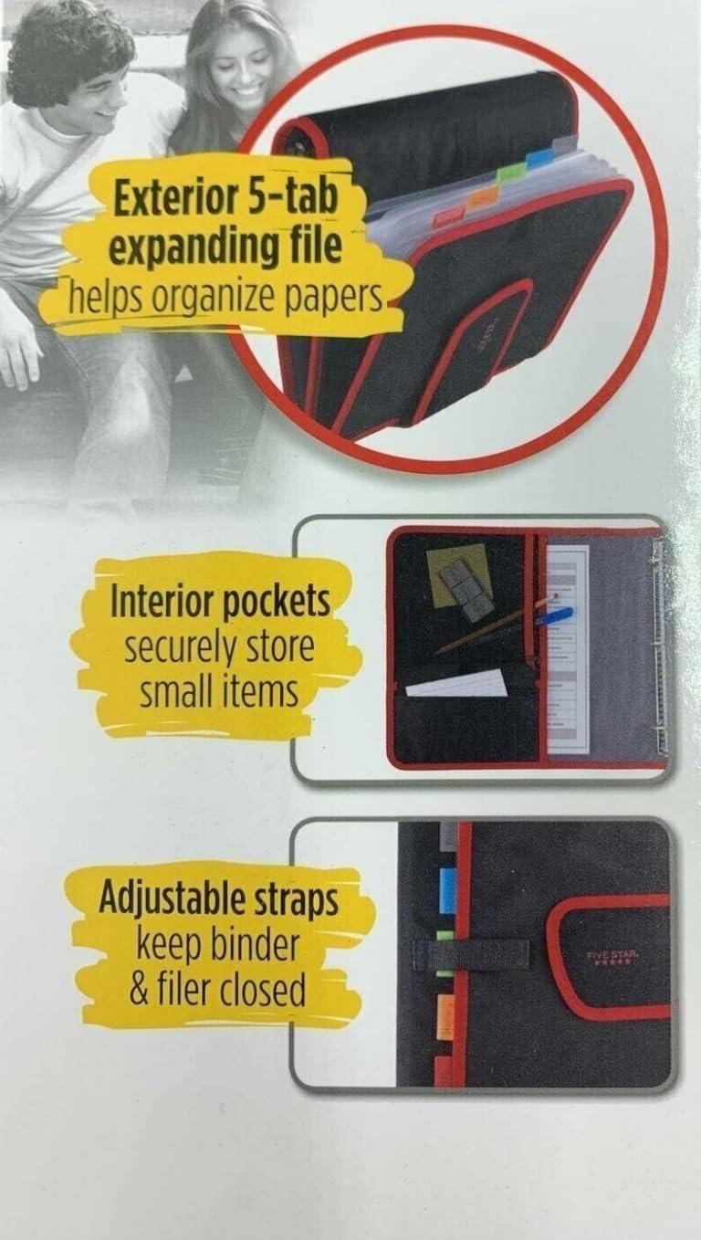 imageMead Five Star Binder  Zipper 2 Inch 3Ring Binder Expansion Panel and Expanding File 580 Sheet Capacity Assorted Colors