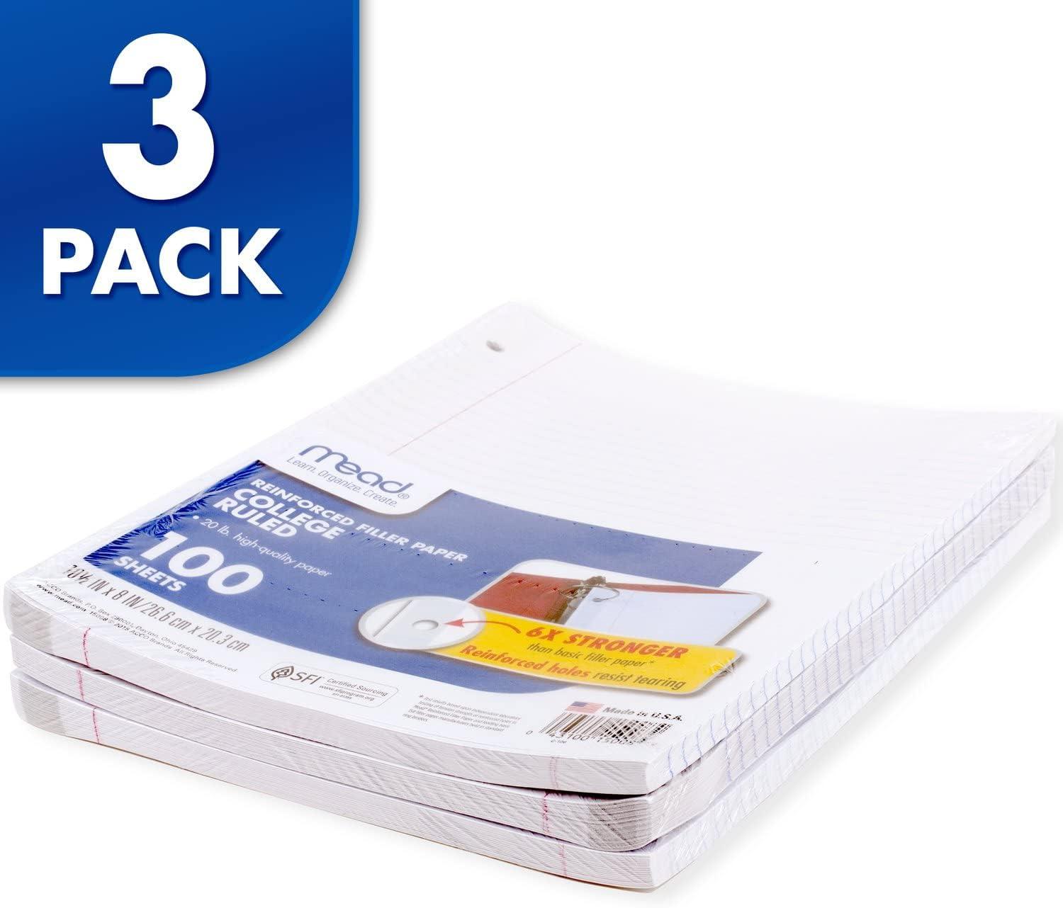 imageMead Loose Leaf Paper Notebook Paper College Ruled Filler Paper Standard 8 x 105 200 Sheets 15326Pack of 3