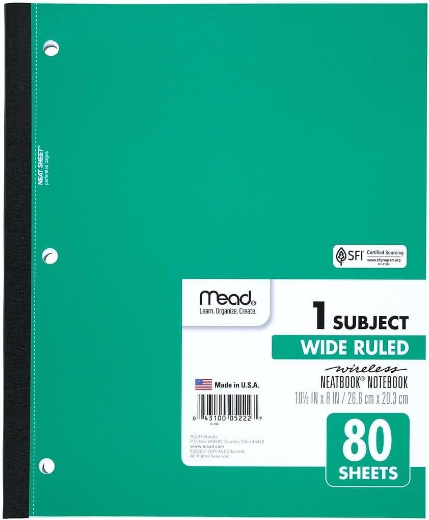 imageMead Single Subject Wireless Notebook Wide Ruled 05222  Pack of 1