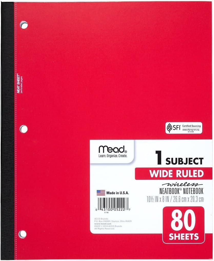imageMead Single Subject Wireless Notebook Wide Ruled 05222  Pack of 1
