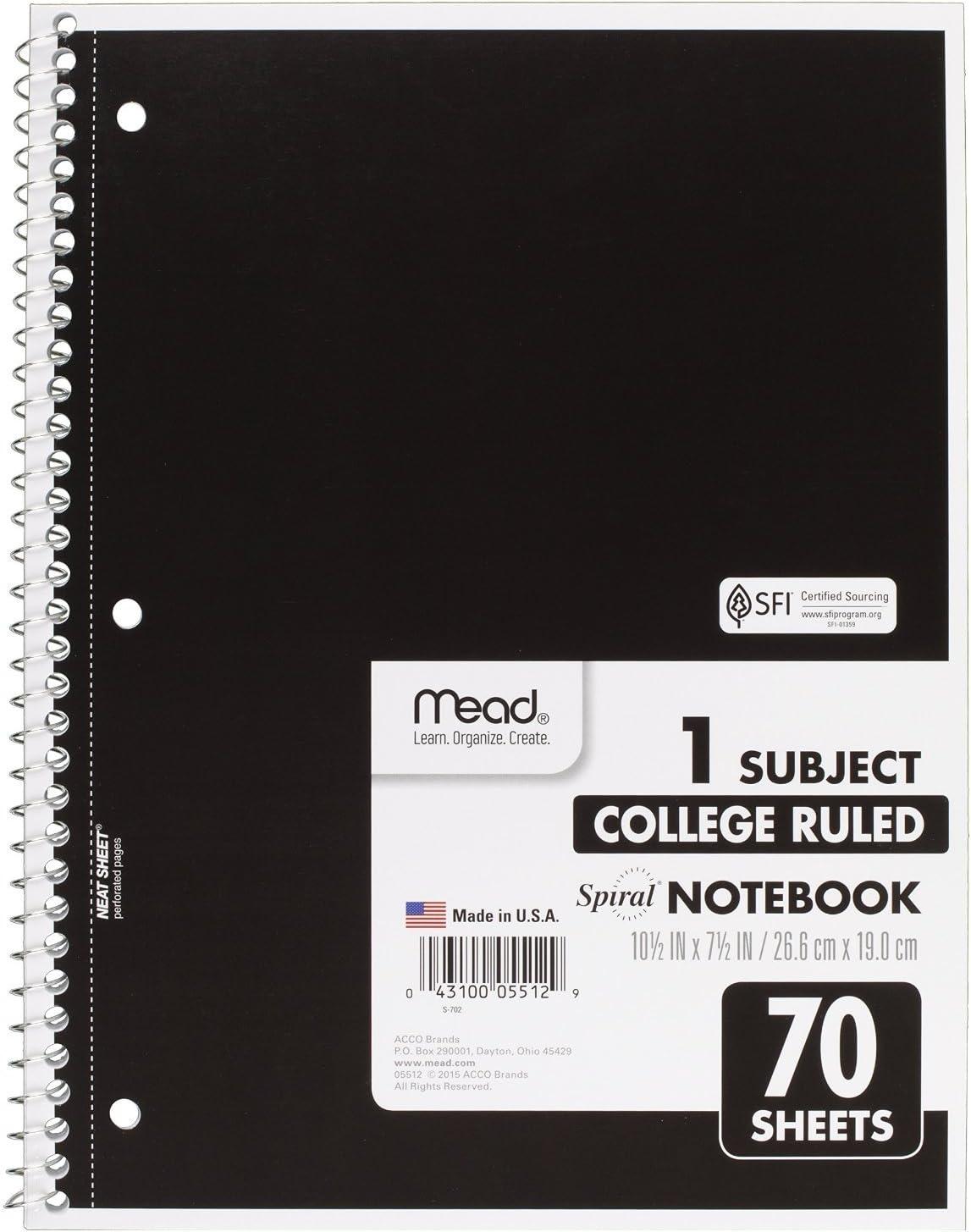 imageMead Spiral Notebook 1 Subject College Ruled Paper 70 Sheets 1012quot x 712quot Assorted Colors 05512