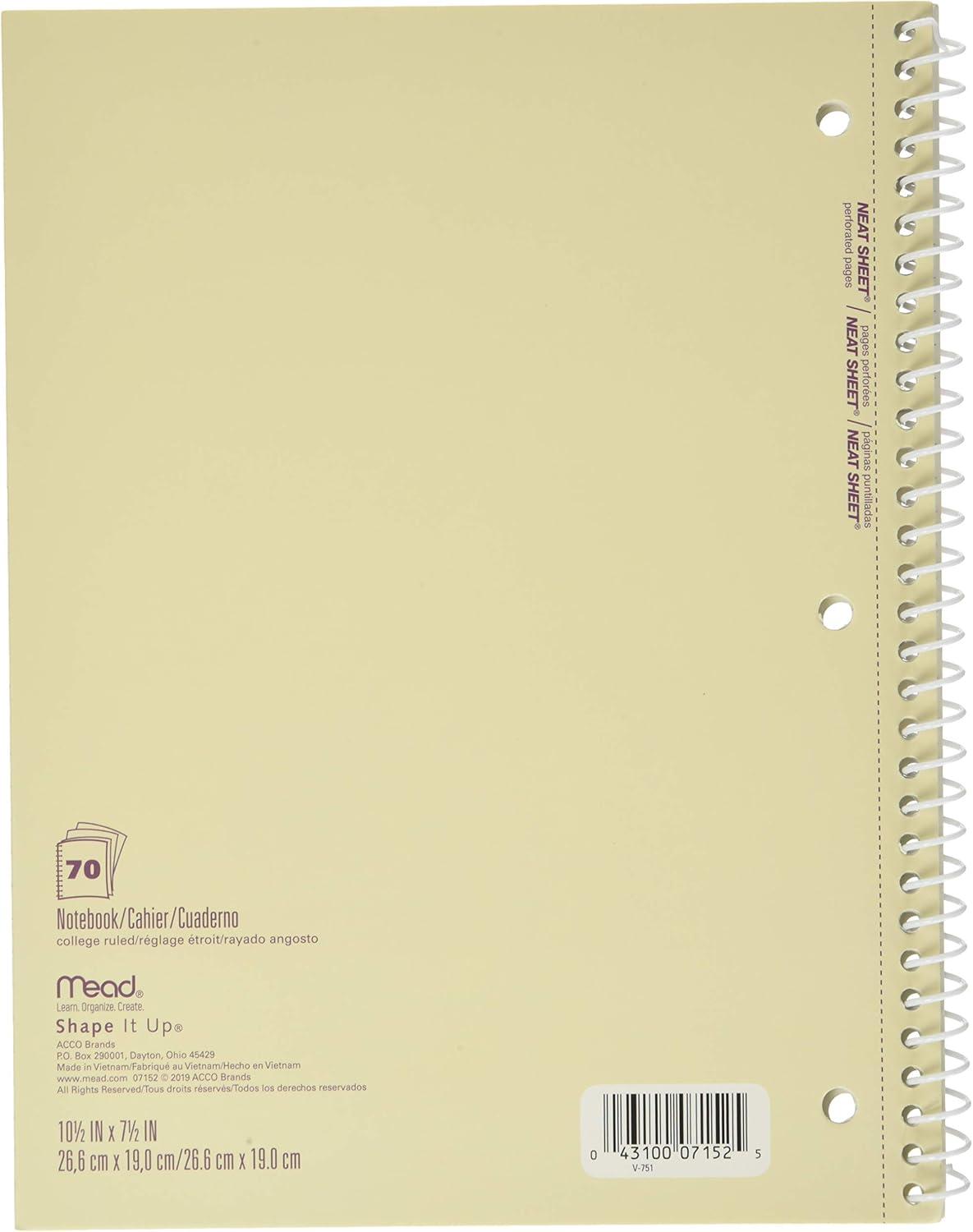 imageMead Spiral Notebook 1 Subject College Ruled Paper 70 Sheets 1012quot x 712quot Shape It Up Design Will Vary 1 Notebook 07152Assorted