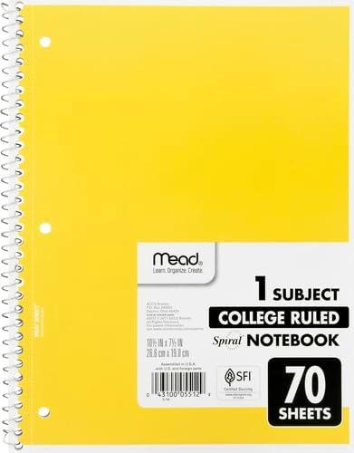 imageMead Spiral Notebook 1 Subject College Ruled Paper 712quot x 1012quot 70 Sheets Color Will Vary 055121 Count Pack of 1