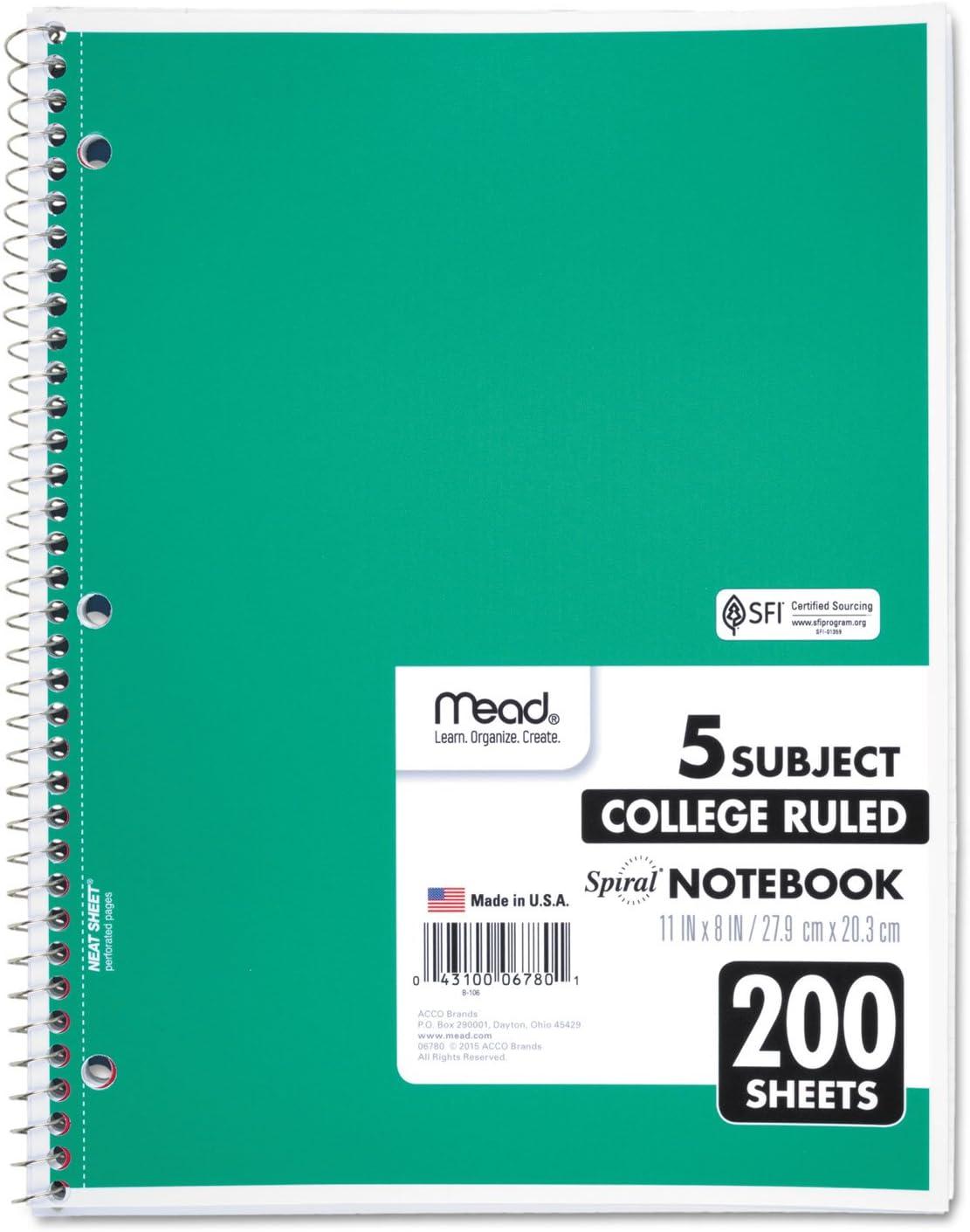 imageMead Spiral Notebook College Ruled Paper 11quot x 8quot 200 Sheets Assorted Colors 1 Count 067801 Pack