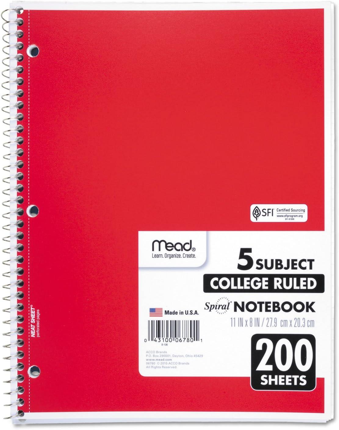 imageMead Spiral Notebook College Ruled Paper 11quot x 8quot 200 Sheets Assorted Colors 1 Count 067801 Pack