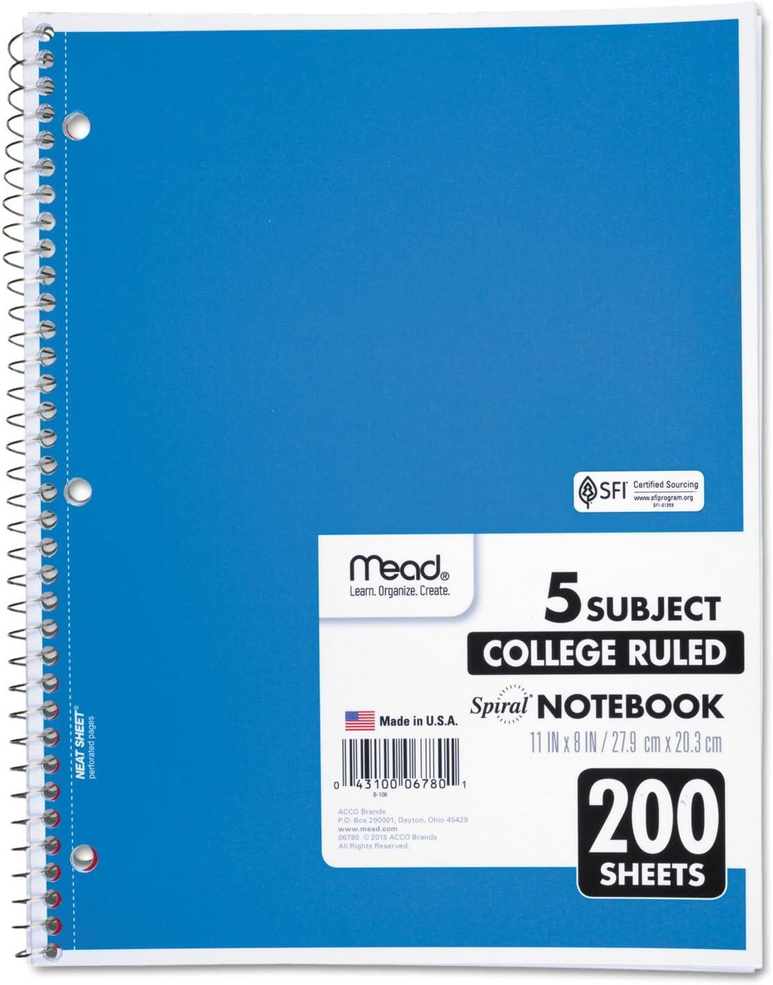 imageMead Spiral Notebook College Ruled Paper 11quot x 8quot 200 Sheets Assorted Colors 1 Count 067801 Pack
