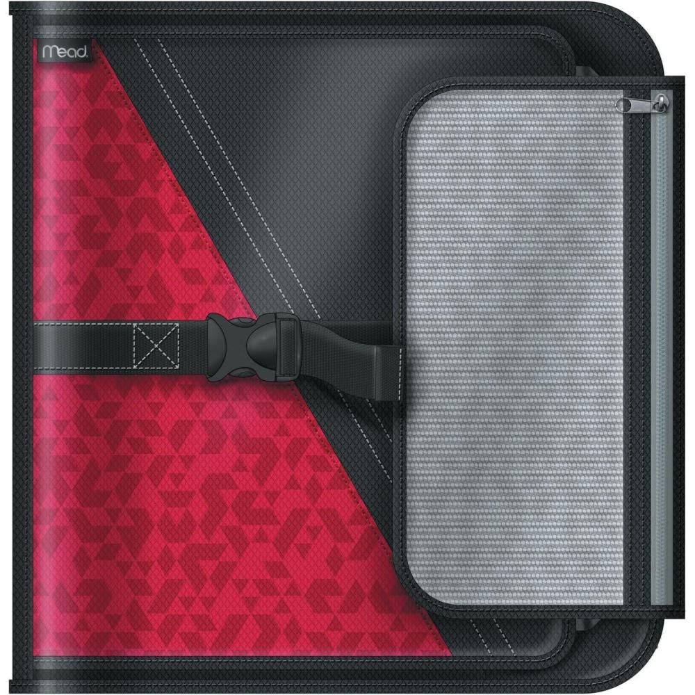 imageMead 2 Inch Round Ring Binder Sewn Fabric 3 Tab Expanding File 4 Pockets RedBlack 29282BJ7RedBlack