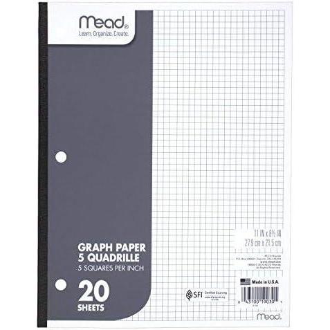 imageMead Graph Paper Pad Quadrille 5 Squares per Inch 11quot x 812quot 20 Sheets 1 Pack 19030Pack of 48