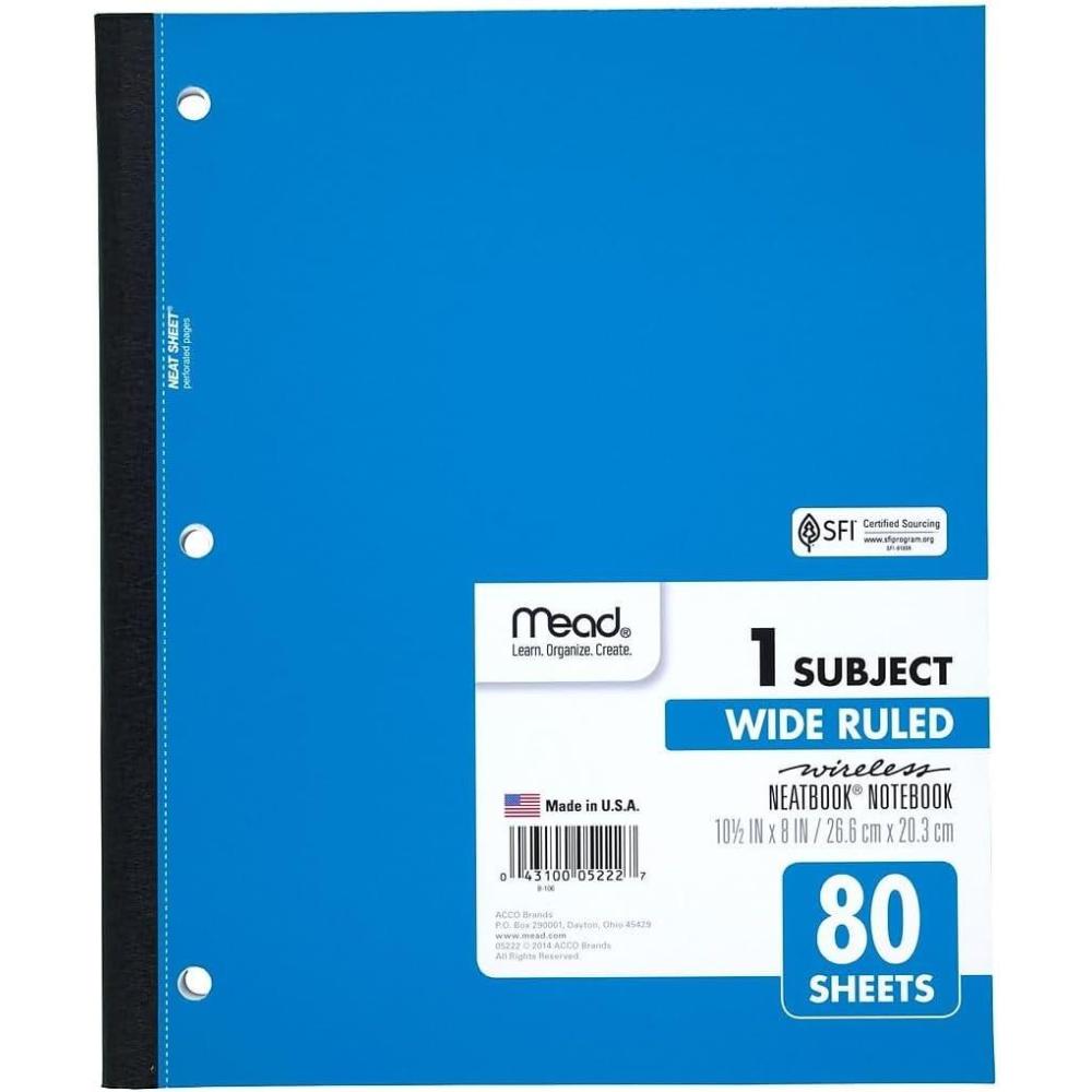 imageMead Single Subject Wireless Notebook Wide Ruled 05222  Pack of 1