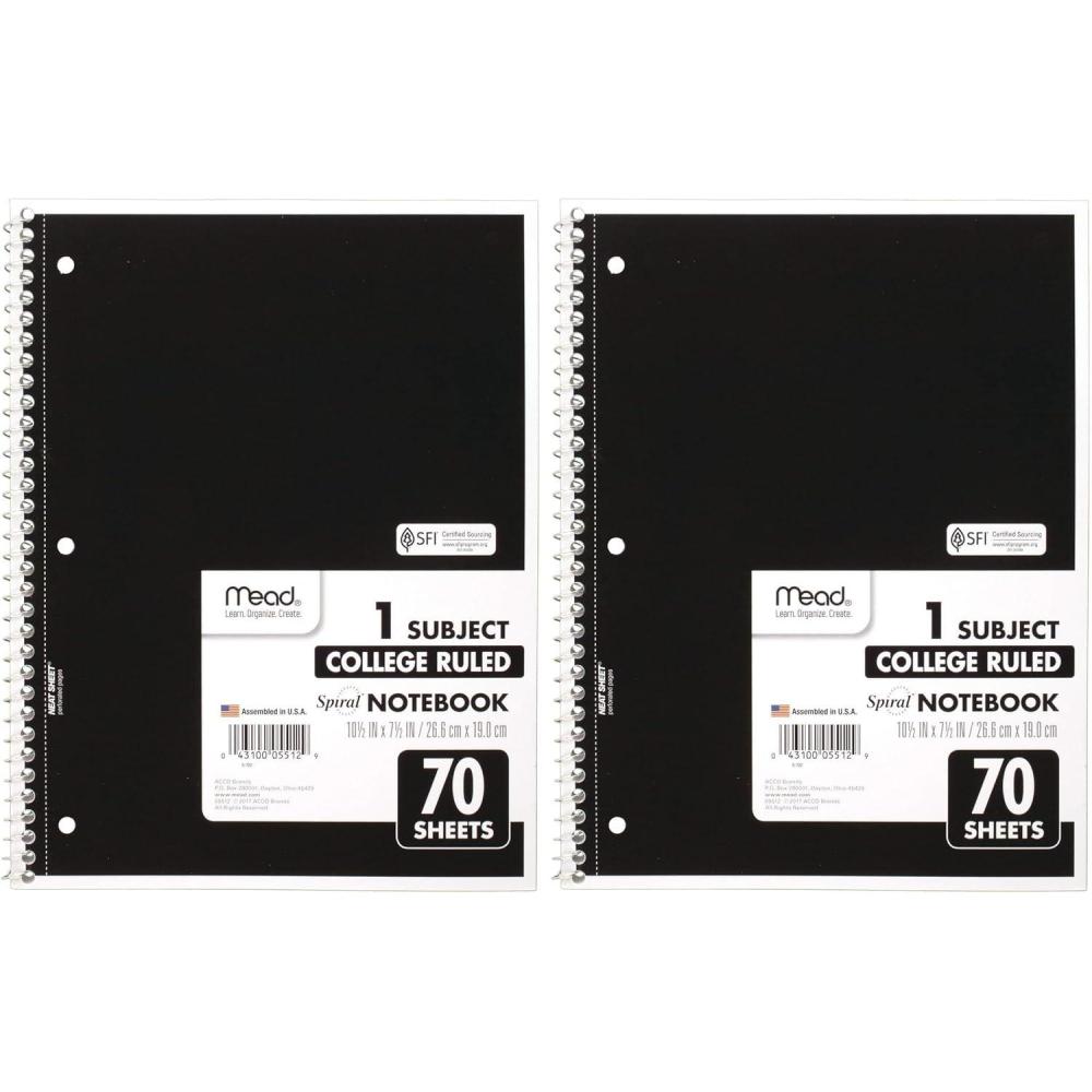 imageMead Spiral Notebook 1 Subject College Ruled Paper 712quot x 1012quot 70 Sheets Color Will Vary 055121 Count Pack of 2