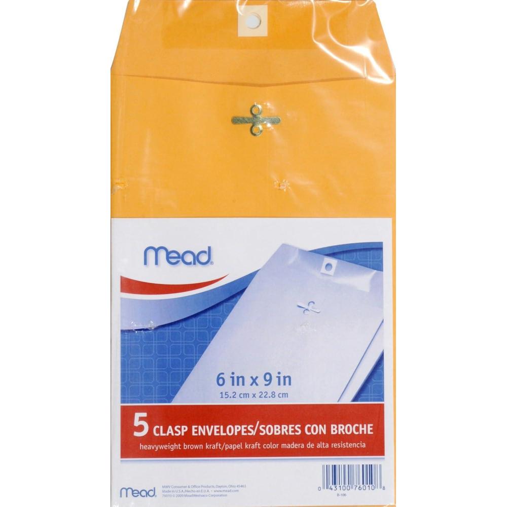 imageMeadWestvaco 76010 6quot X 9quot Heavyweight Kraft Clasp Envelopes 5 Count