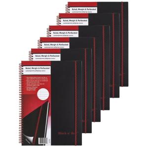 imageCASE OF 6 Black n Red Twin Wirebound Notebook Poly Cover 1175 x 825 Inches Black 70 sheets E67008