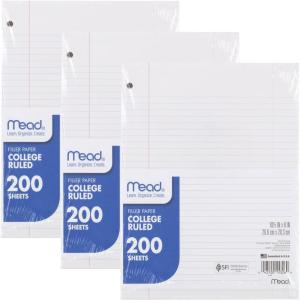 imageMead Loose Leaf Paper 3 Pack Notebook Paper College Ruled Filler Paper Standard 8 x 105 200 Sheets per Pack 73185Pack of 3