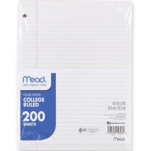 imageMead Loose Leaf Paper Notebook Paper College Ruled Filler Paper Standard 8 x 105 200 Sheets 15326Pack of 1