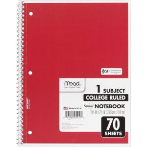 imageMead Spiral Notebook 1 Subject College Ruled Paper 70 Sheets 1012quot x 712quot Assorted Colors 05512