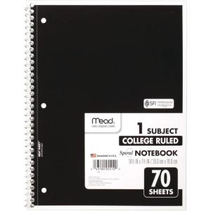 imageMead Spiral Notebook 1 Subject College Ruled Paper 712quot x 1012quot 70 Sheets Color Will Vary 055121 Count Pack of 1