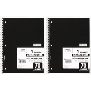 imageMead Spiral Notebook 1 Subject College Ruled Paper 712quot x 1012quot 70 Sheets Color Will Vary 055121 Count Pack of 2
