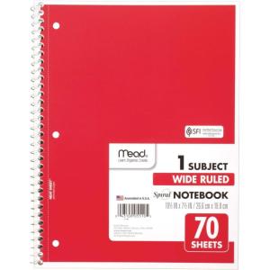 imageMead Spiral Notebook 1 Subject Wide Ruled Paper 712quot x 1012quot 70 Sheets Color Will Vary 05510D Blue