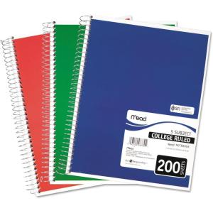 imageMead Spiral Notebook College Ruled Paper 11quot x 8quot 200 Sheets Assorted Colors 1 Count 067801 Pack