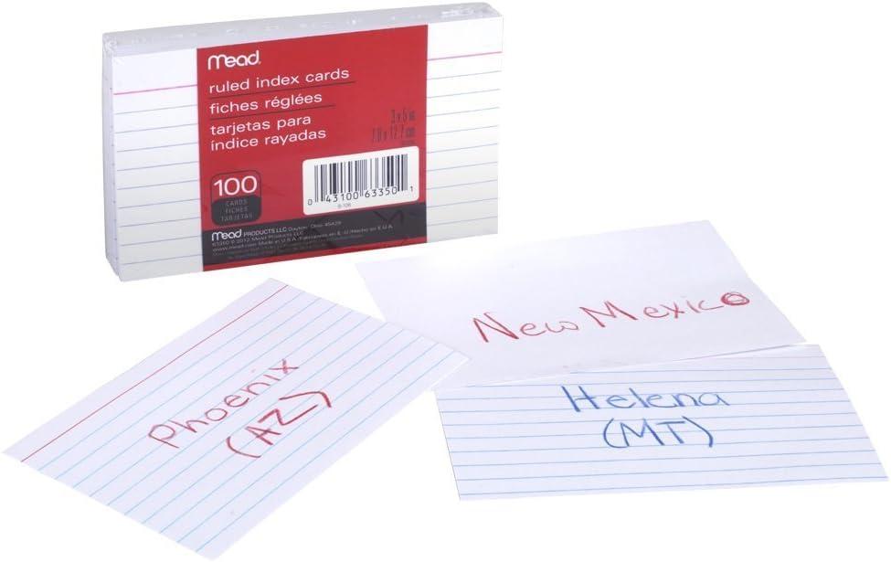 imageMead Index Cards Ruled 3 x 5 Inch White 100 Per Pack 63350