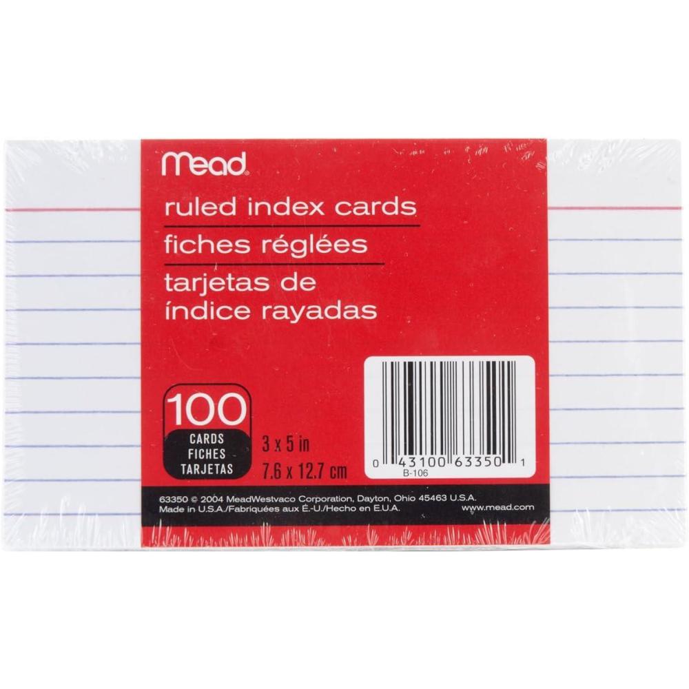 imageMead Index Cards Ruled 3 x 5 Inch White 100 Per Pack 63350