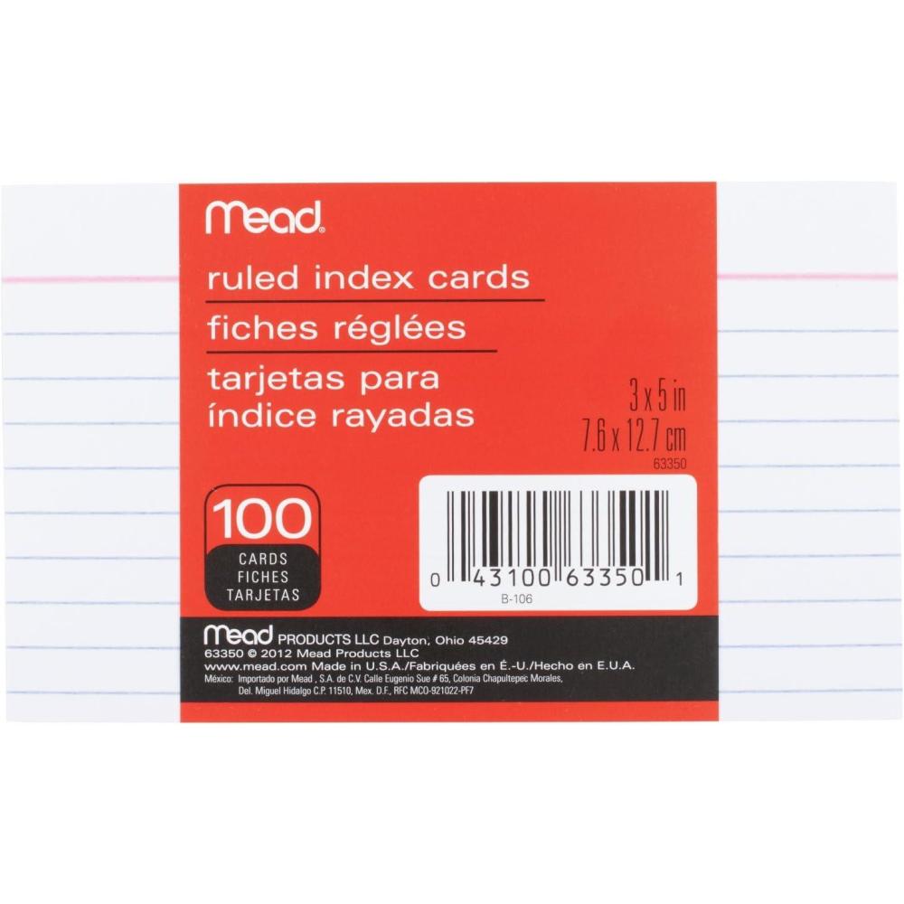 imageMead Lined Index Cards Note Cards Ruled 100 Count 3quot x 5quot White 633503 X 5
