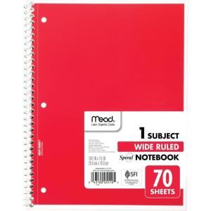 imageMead Spiral Notebook 1 Subject Wide Ruled Paper 70 Sheets 1012quot x 8quot Green 05510AC5Red