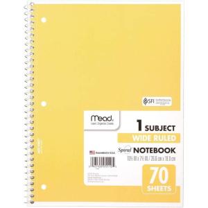 imageMead Spiral Notebook 1 Subject Wide Ruled Paper 70 Sheets 1012quot x 8quot Green 05510AC5Yellow