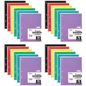 imageMead Spiral Notebooks 1 Subject College Ruled 70 Sheets 24 Pack 73705Assorted Colors