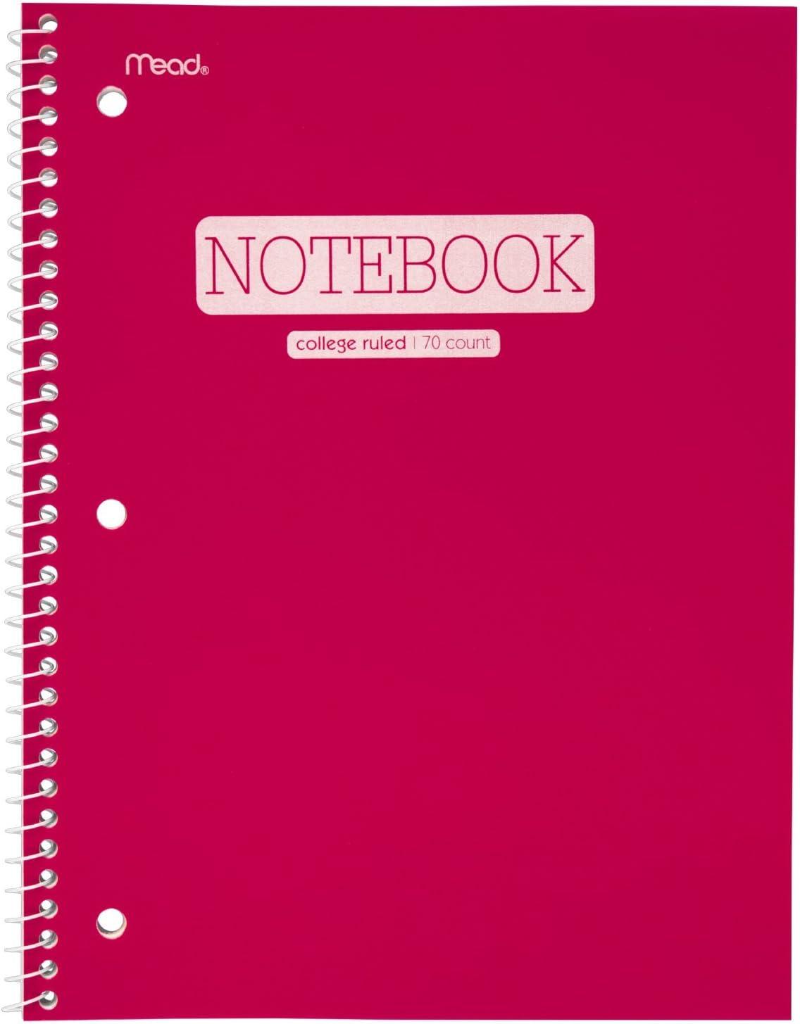 imageMead Spiral Notebook 1 Subject College Ruled Paper 70 Sheets 1012quot x 712quot Plastic Color Selected For You 1 Count 07178Assorted Colors