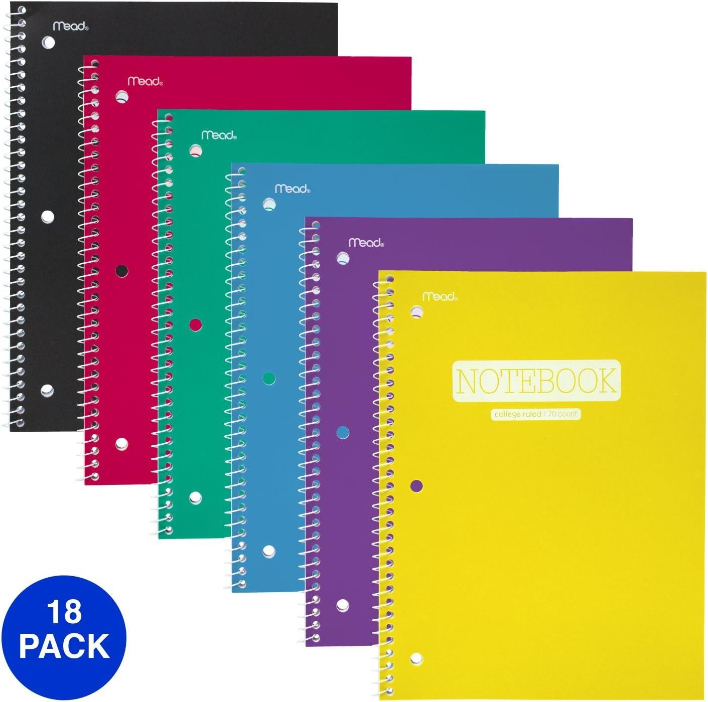 imageMead Spiral Notebook 1 Subject College Ruled Paper 70 Sheets 1012quot x 712quot Plastic Color Selected For You 1 Count 07178Assorted Colors